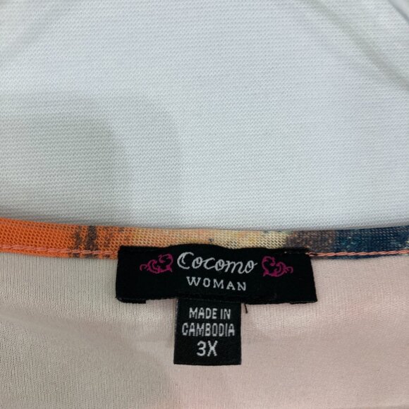 Cocomo size 3X Colorful V neck Tie Front Stretch Flutter Sleeve Mesh Lined Top - Picture 2 of 10